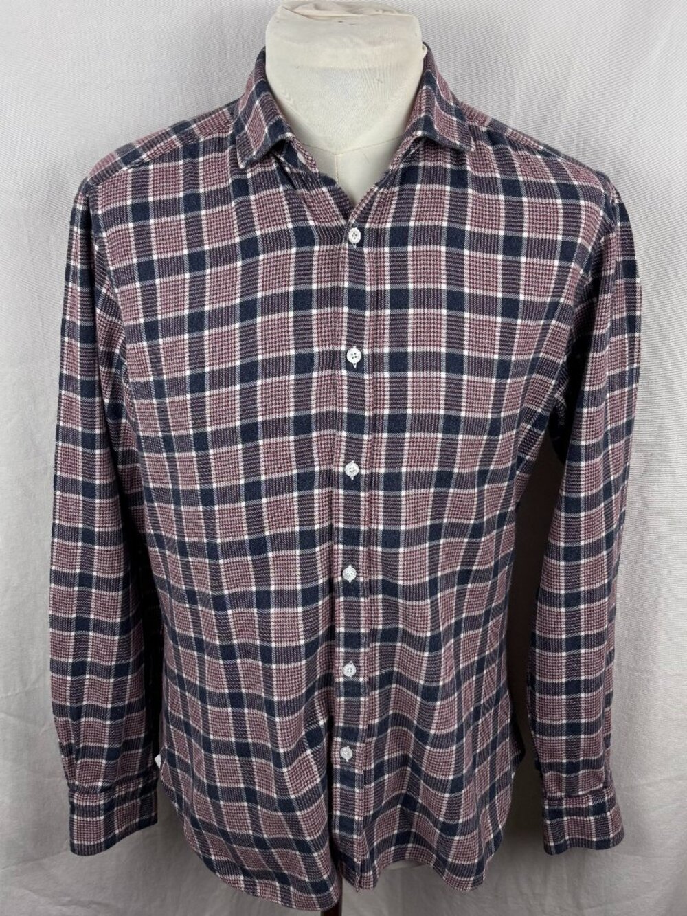 Barba Napoli Dandylife Plaid Cotton Flannel Shirt 42 16.5 Made in Italy
